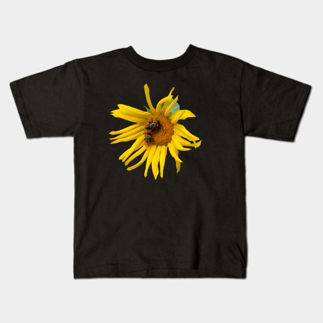 Curly Sunflower with 2 Bees Kids T-Shirt by Moonlit Midnight Arts